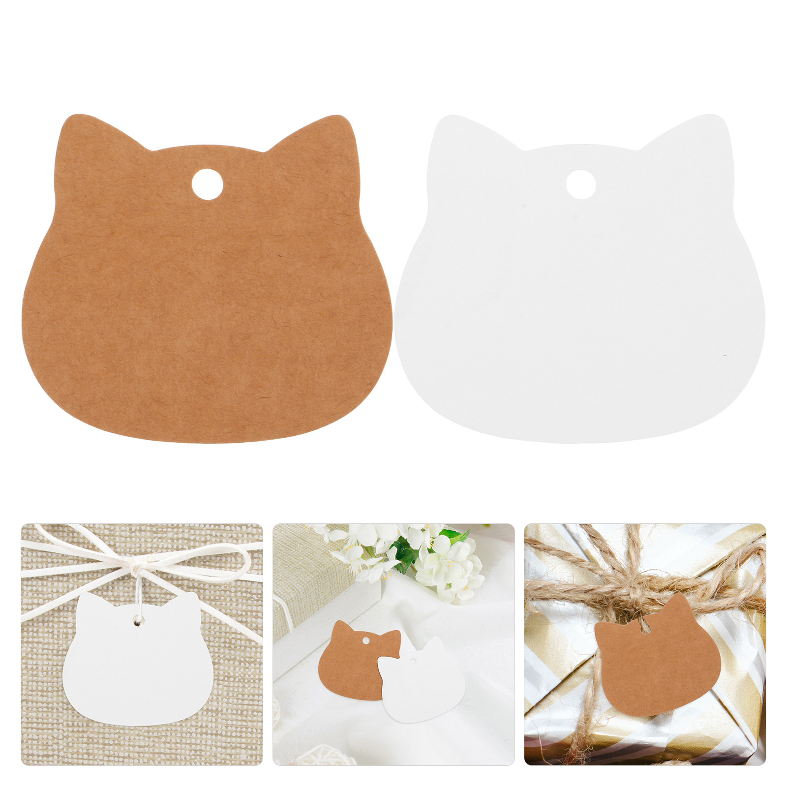 Kraft Hang Tag - 200 stuks kattenkop kraftpapier labels, blanco