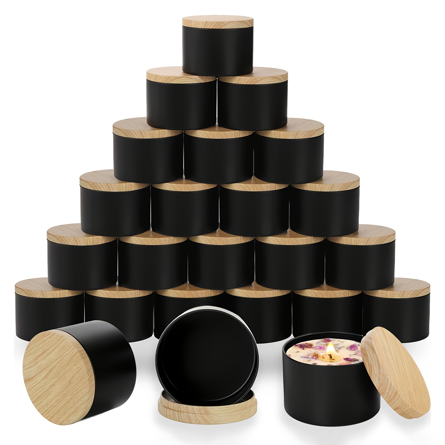Candle Making Supplies Jars - Zwarte kaarsenpotten met houten deksels. 10/12/16