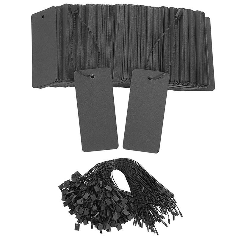 Kraft Hang Tag - 400 stuks zwarte prijskaartjes met koord,