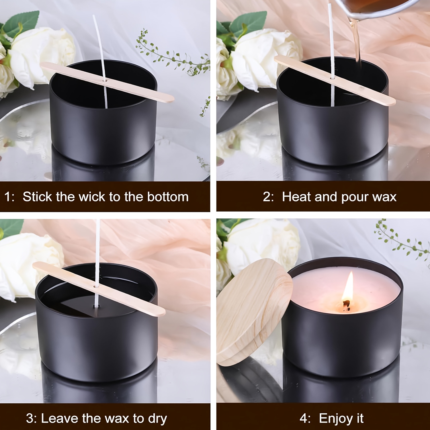 Zwarte kaarsenpotten met houte - Candle Making Supplies Jars recensie en prijs