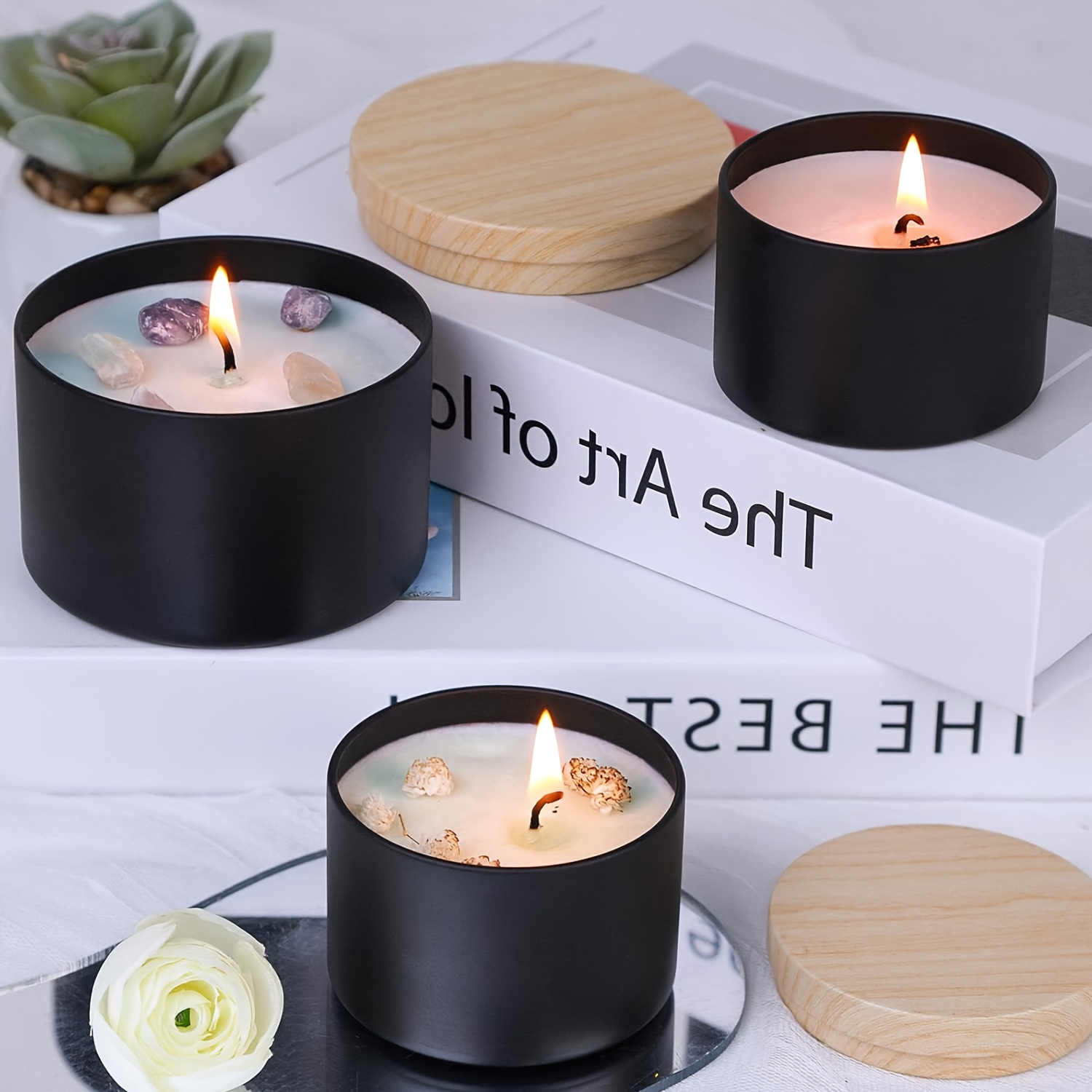 Zwarte kaarsenpotten met houte - Candle Making Supplies Jars recensie en prijs